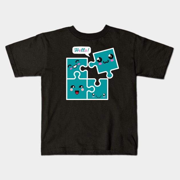 Kawaii Puzzle Pieces Kids T-Shirt by Mey Designs